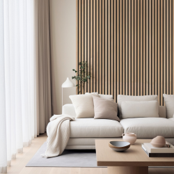 salon, panneau tasseaux bois