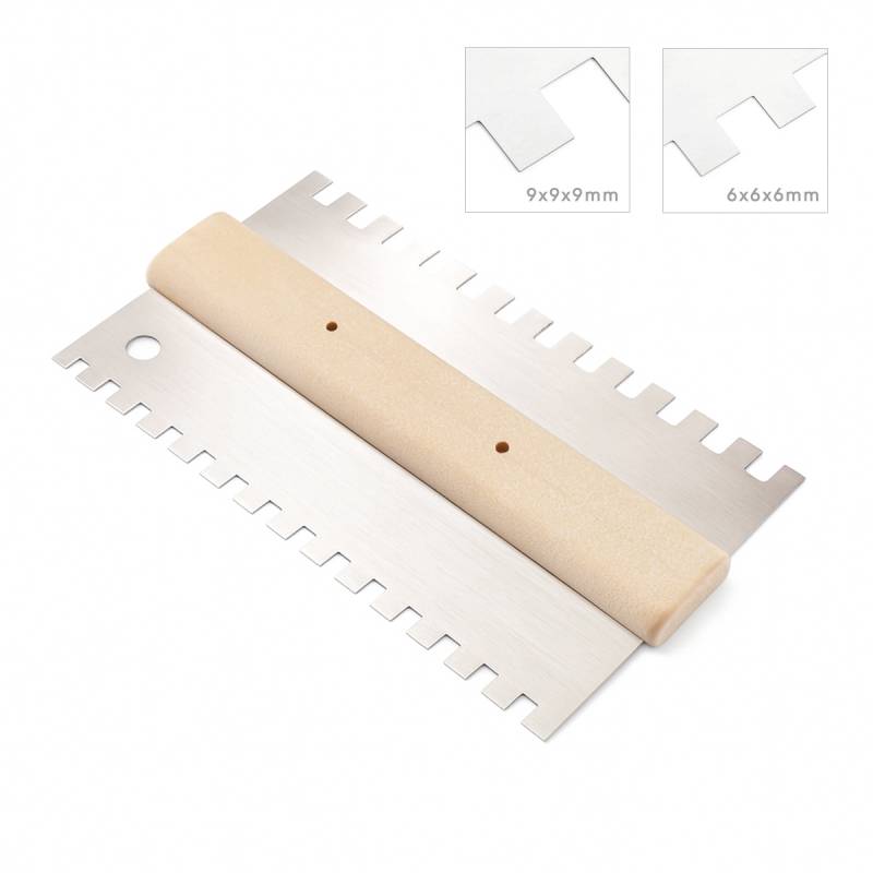 Double peigne U6/U9 polyvalent pour une répartition homogène de la colle et une adhérence optimale, au mur comme au sol.