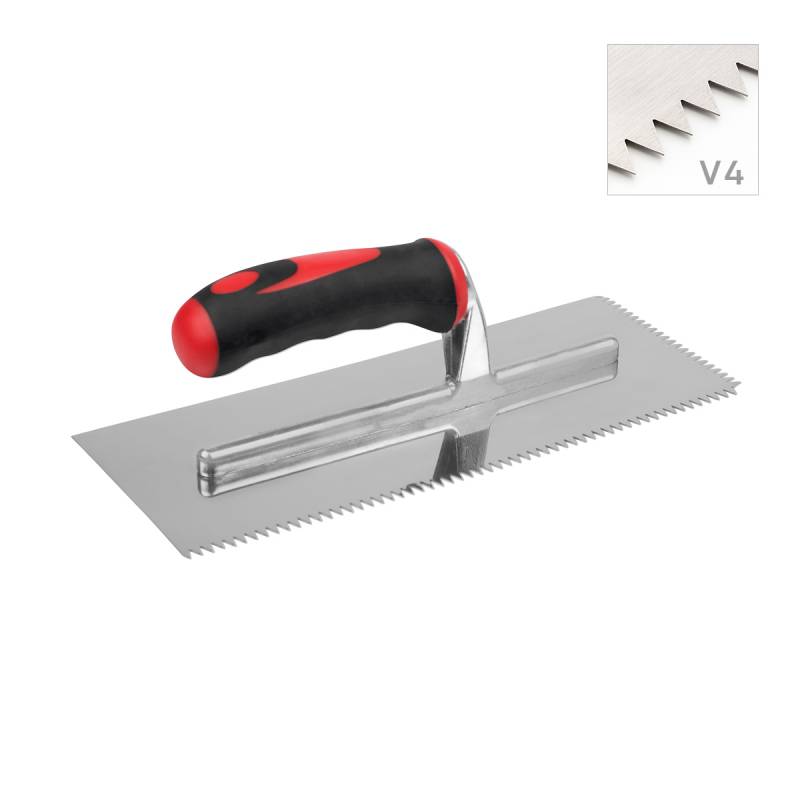 Taloche V4 en inox robuste et précise pour une répartition homogène de la colle et une adhérence optimale, au mur comme au sol.