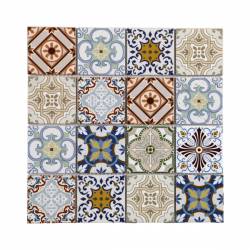 MAT INTER - Feuille 297x297x8mm - Tesselle 72x72 - Travertin peint patchwork - Style mediterraneen multi