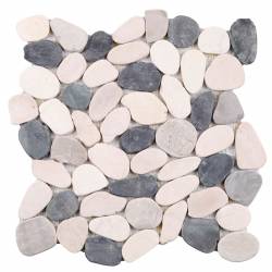 MAT INTER - Feuille 300x300 - Galets rectifies blanc / gris clair / gris foncé